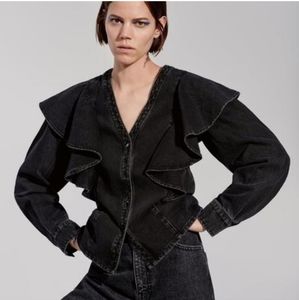 BNWT! Zara denim ruffled shirt